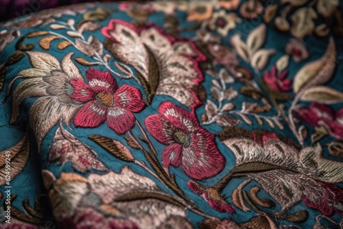 close-up of fabric texture with intricate and beautiful designs, created with generative ai
