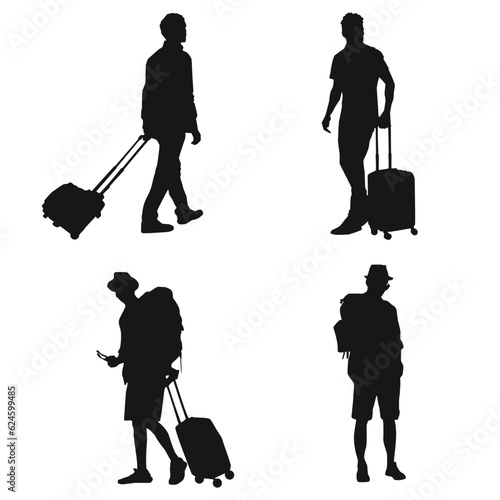 Traveller Man Silhouette People with backpacks vector silhouettes set.Vector illustration