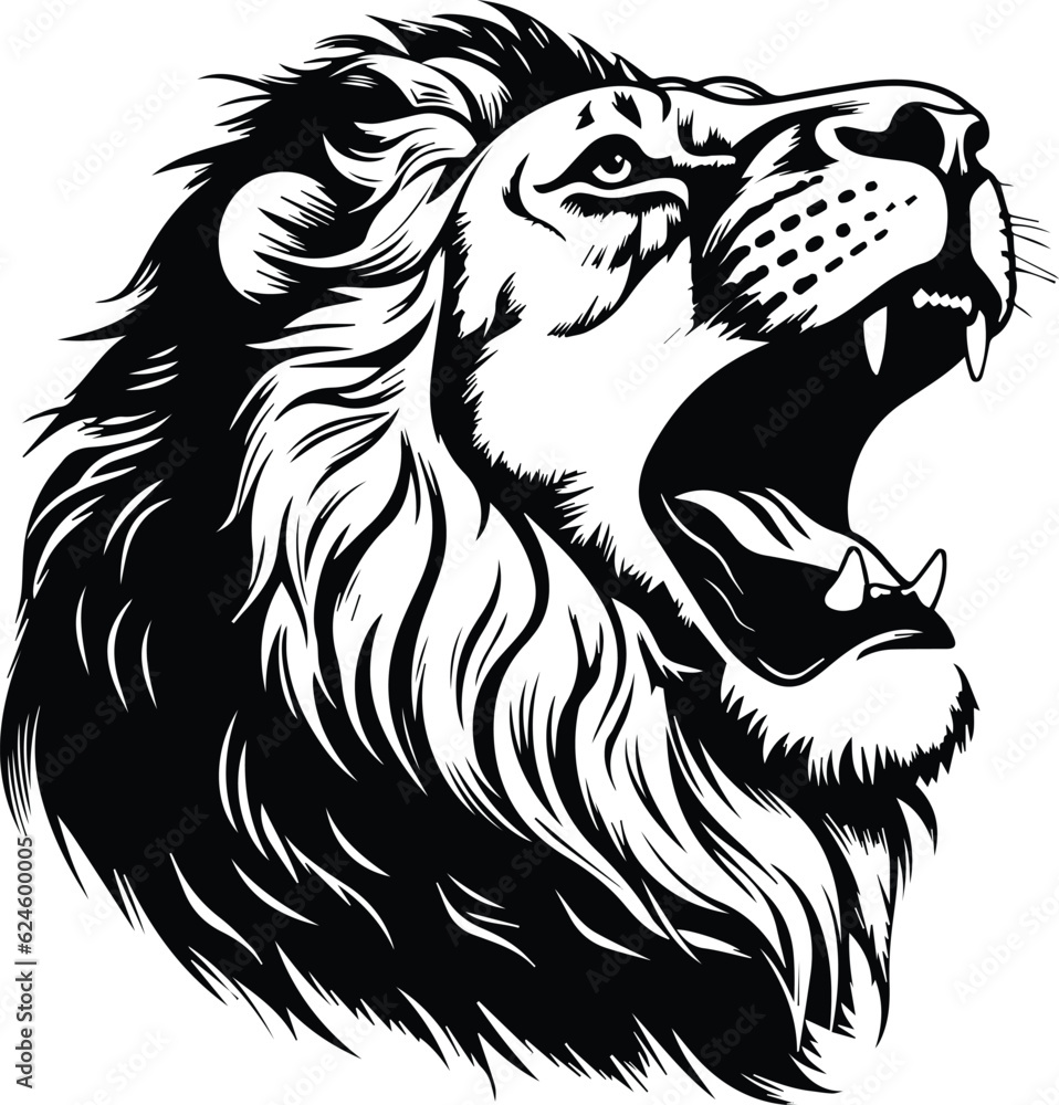 Isolated Yawning Lion Logo Monochrome Design Style