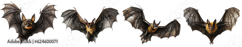 Flying bats collection, Halloween theme, on a transparent background, Generative AI