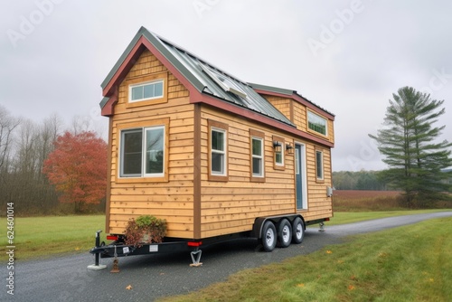 tiny home on wheels, ready to roll down open road, created with generative ai