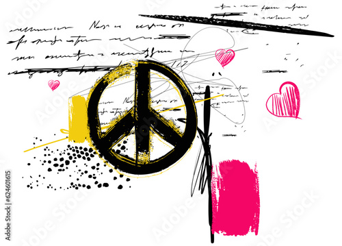 peace hippie symbol, Urban typography hipster street art graffiti slogan, vector peace grunge background, grunge circle paint brush isolated on white background  for graphic t- shirt