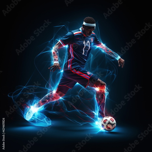 Soccer player in the movement with the ball, 3,  ai generated © Stefan Freytag