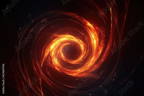 Fiery glowing spinning spiral energy source in space, computer generated abstract background. Generative AI