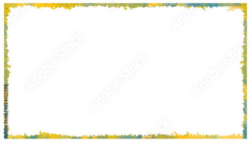 closeup of empty painted colorful square watercolor frame design element isolated on white background. Sketch of hand painted colorful watercolor frame.
