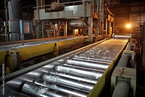 aluminum foil on a production line conveyor belt, created with generative ai