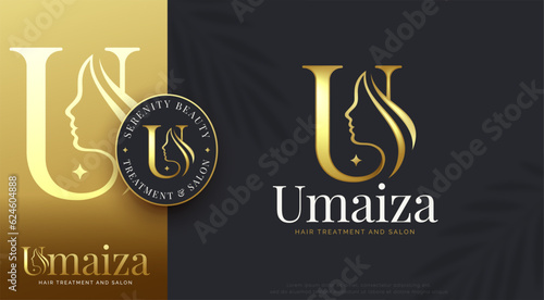 beauty monogram letter u woman silhouette logo design