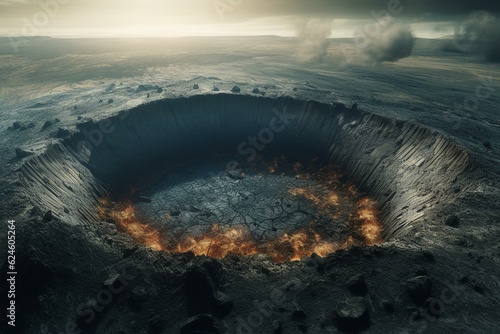 Billede på lærred Illustration of massive crater on earth's surface. Generative AI