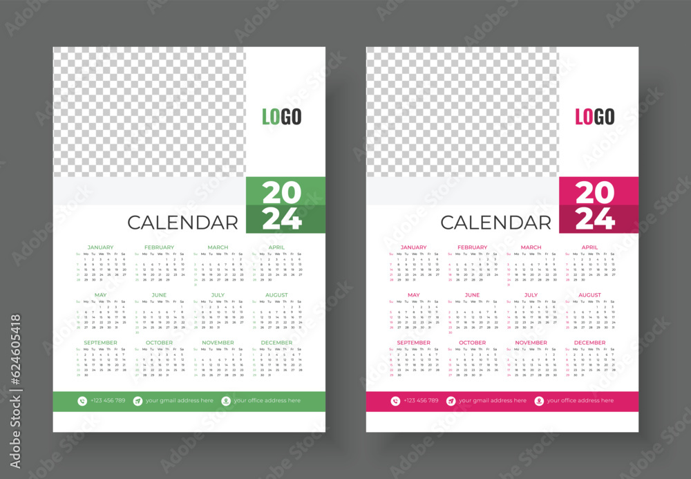 Wall Calendar 2024 Template Design Print Ready One Page wall calendar