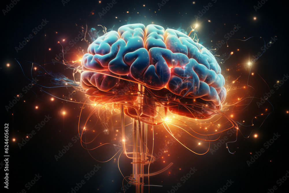 human brain digital illustration. AI Generated - obrazy, fototapety, plakaty 