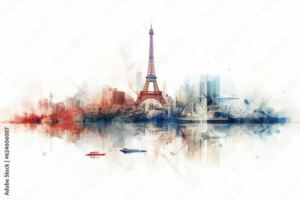 double exposure mid century modern Istanbul city, Bosporus bridge, and Paris city Eiffel tower together. AI Generated