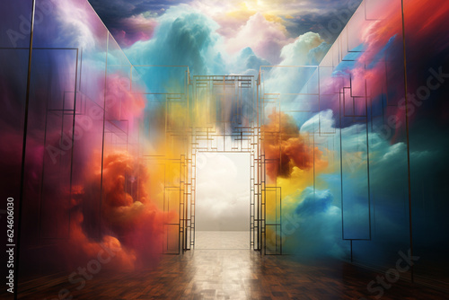 clashing light clouded establishment colorful door