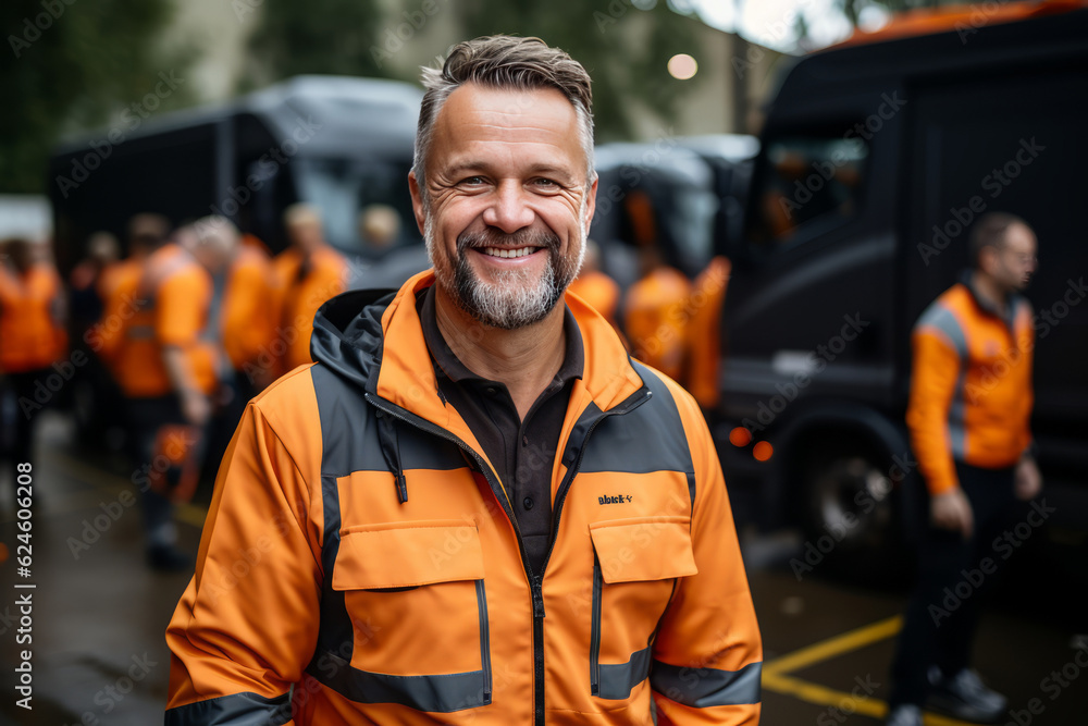 portrait a happy male smiling truck driver container. AI Generated portrait a happy male smiling truck driver container. AI Generated