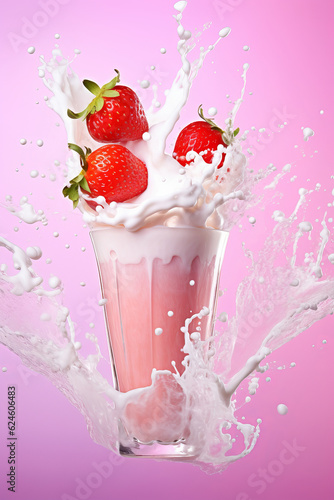 strawberry and milk smoothie splash. AI Generated