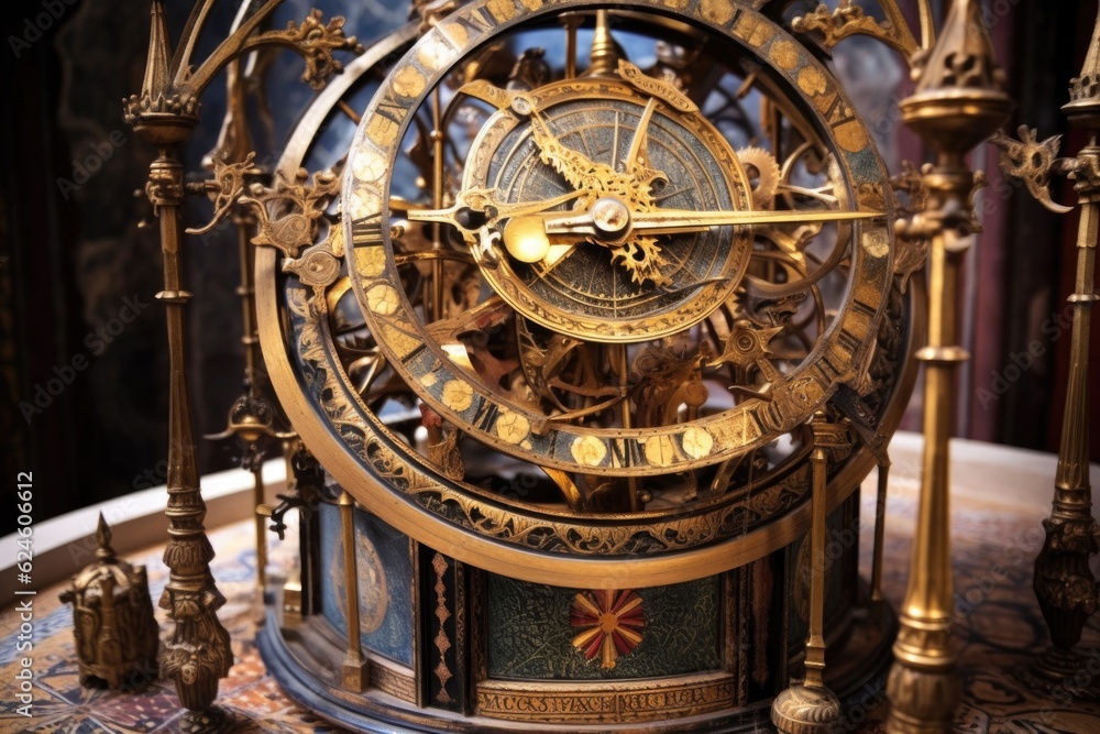 Obraz premium steampunk style astronomical clock mechanism, created with generative ai