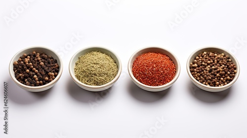 Set of Bowl with spices on white background