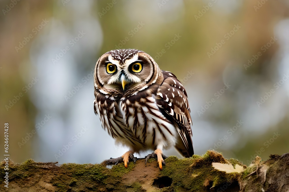 Fototapeta premium owl perched on branch Created using generative AI tools