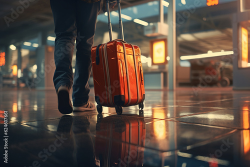 Close-up person and suitcase indoors, travel, trip concept