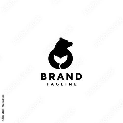 Bear Holding Fish Tail Logo Design. Cute Bear Catches Fish In His Arms Logo Design.