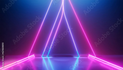 Embrace cyber space Abstract 3D render, neon lines in pink and blue, ultraviolet glow