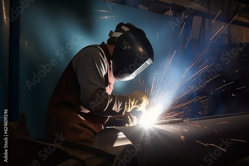 A man welds at the factory, Labor day concept, Generative ai © 92ashrafsoomro