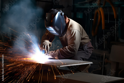 A man welds at the factory, Labor day concept, Generative ai