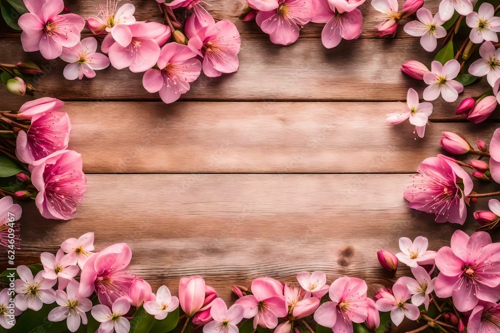 pink flowers on wooden background pink flowers on wooden background
