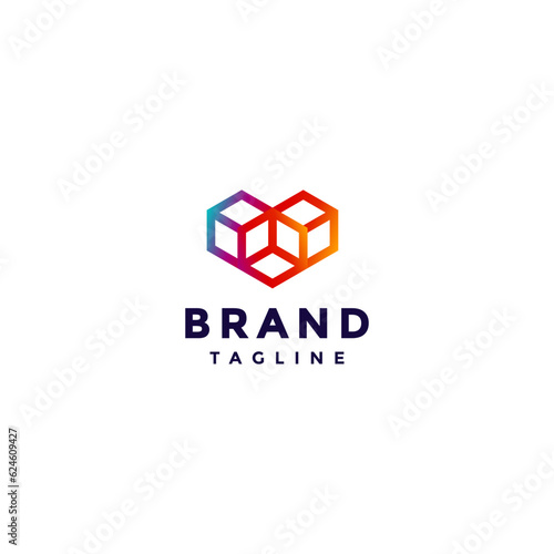 Creative Heart Box Logo Design. Three Colored Boxes Icon Forming Heart Symbol Logo Design.
