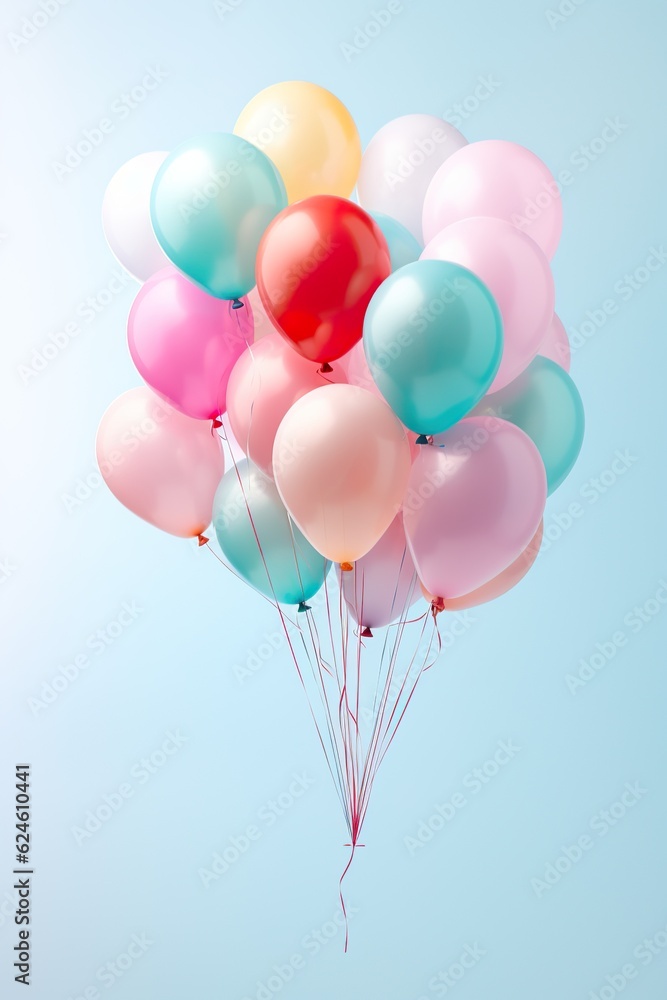 close up of colorful balloons flying in the air, levitation,rainbow palete pastel background for design close up of colorful balloons flying in the air, levitation,rainbow palete pastel background for design