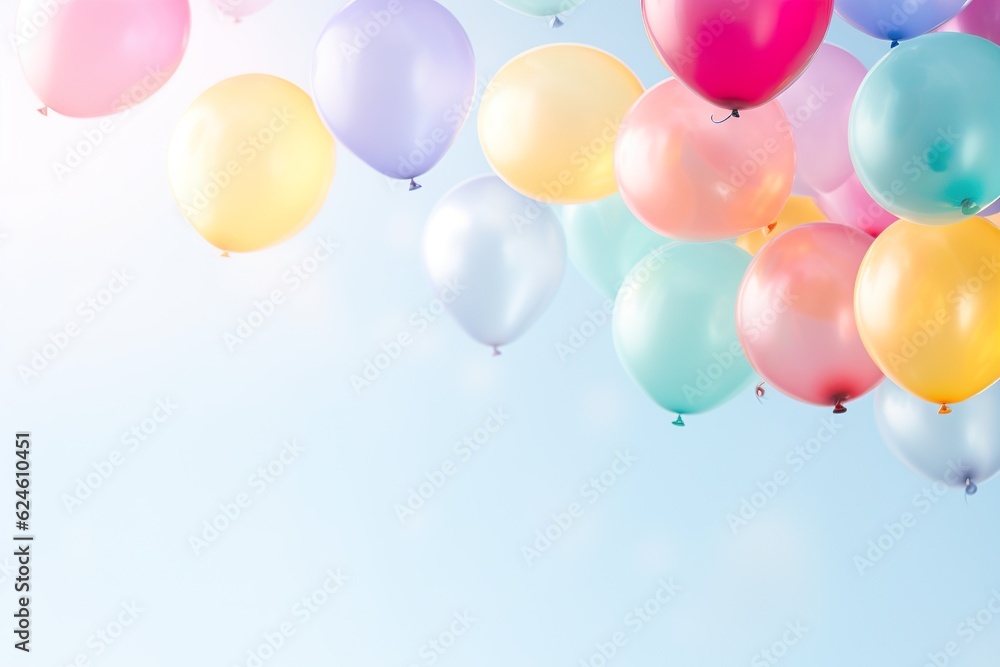 close up of colorful balloons flying in the air, levitation,rainbow palete pastel background for design close up of colorful balloons flying in the air, levitation,rainbow palete pastel background for design
