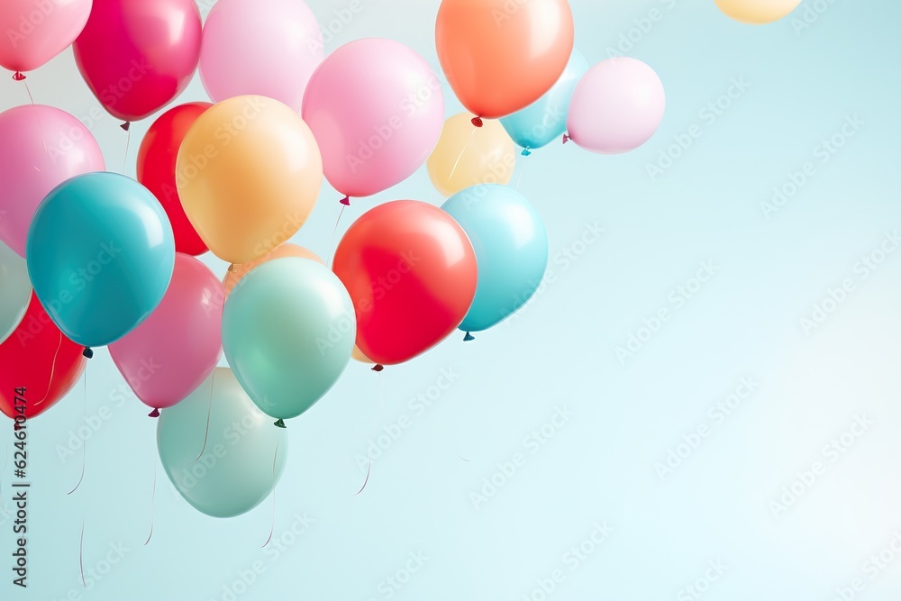 close up of colorful balloons flying in the air, levitation,rainbow palete pastel background for design close up of colorful balloons flying in the air, levitation,rainbow palete pastel background for design