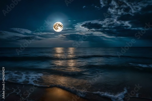 water waves in the sea in moonlight beautiful view Created using generative AI tools