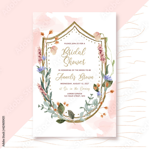 bridal shower invitation with wildflower watercolor frame