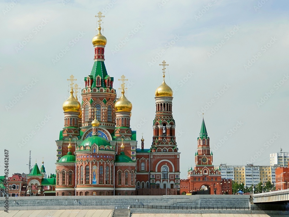 Yoshkar-Ola, Republic of Mari El, Russia - 08.20.2021. Cathedral of the Annunciation of the Most Holy Theotokos Yoshkar-Ola, Republic of Mari El, Russia - 08.20.2021. Cathedral of the Annunciation of the Most Holy Theotokos