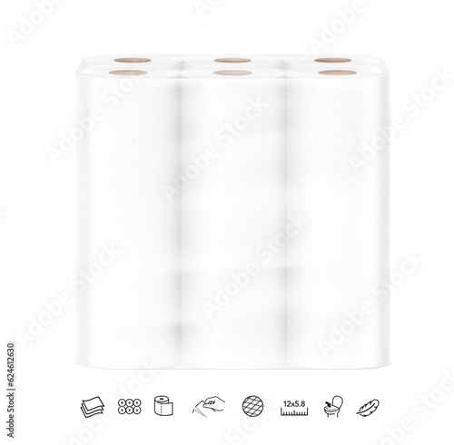 Set of toilet paper roll mockup. Vector illustration isolated on white background. Can be use for template your design, presentation, promo, ad. EPS10.	