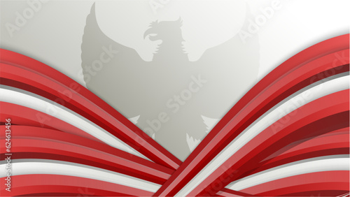 Happy Indonesia Independence Day Background with wavy abstract red and white design