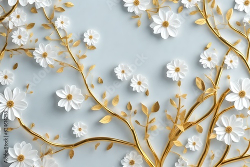 Golden and white leaves on the wall beautiful background Created using generative AI tools