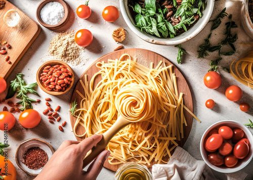 Process of cooking homemade italian pasta