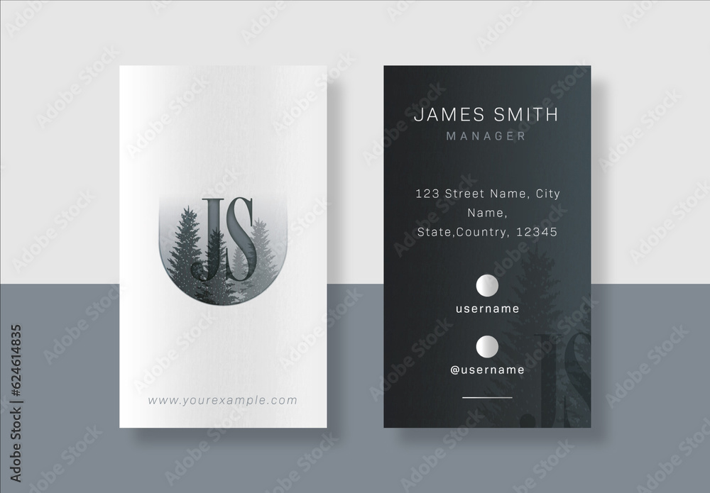 Vertical Business Card Template with Double-Side in Black and White ...
