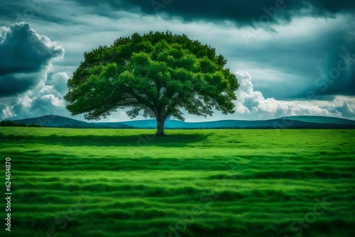 green tree on the green  field under the blue clouds  Created using generative AI tools