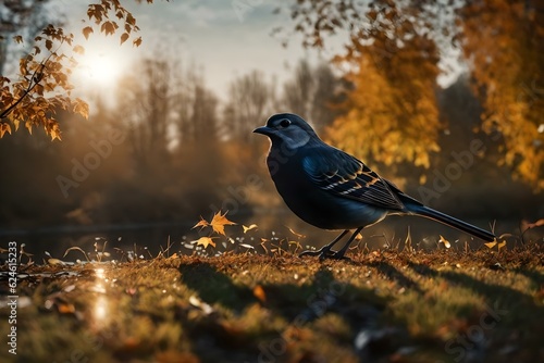bird on a branch in autumn Created using generative AI tools