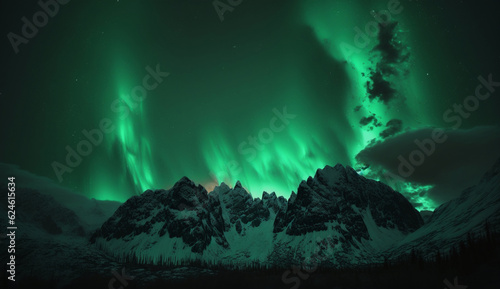 aurora borealis above the mountains and sky Landcape illustration 