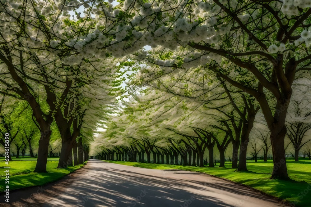 blossom cherry green trees in the park Created using generative AI tools