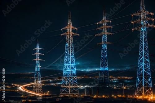 power lines at night Created using generative AI tools