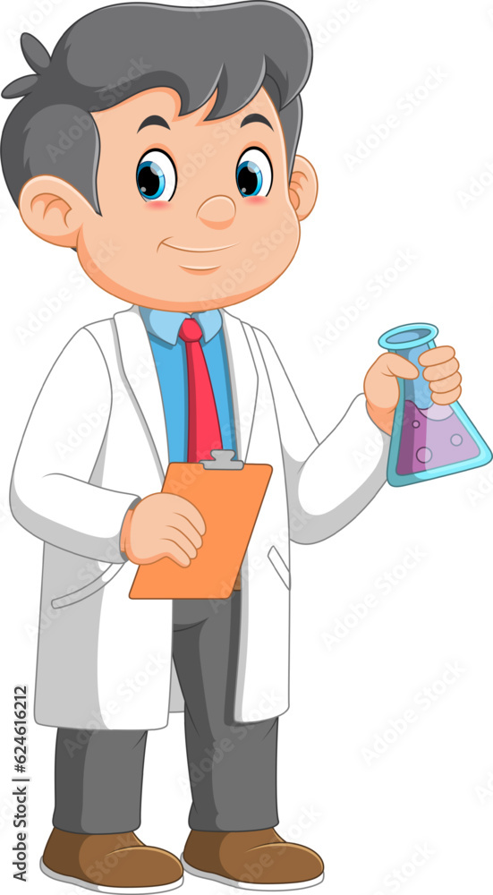 Cartoon boy scientist holding test tubes Cartoon boy scientist holding test tubes