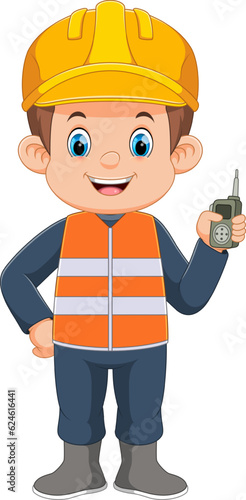 Engineer foreman talking walkie talkie in hand