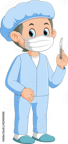Young doctor holding surgical scalpel