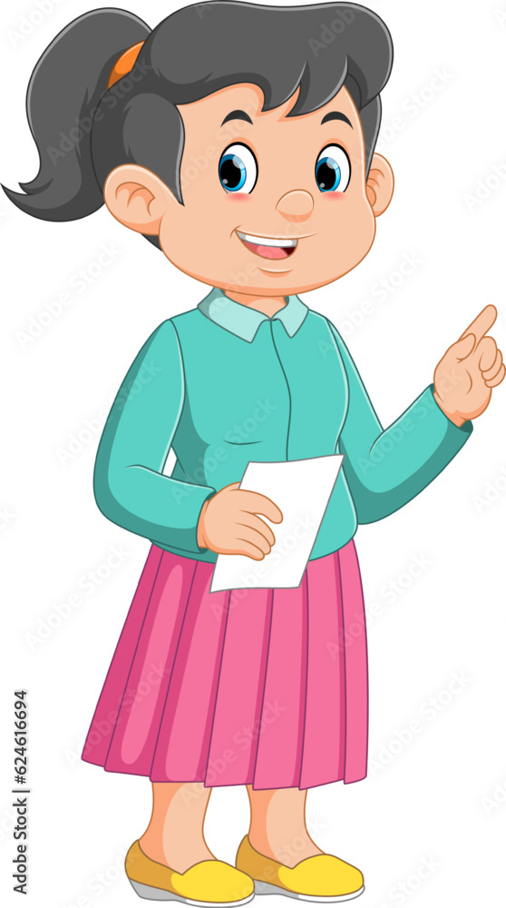 girl master ceremonial hold paper cartoon character