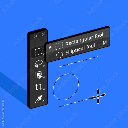 Tools Panel. Rectangular Marquee tool. Elliptical tool. Vector illustration
