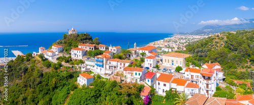Samos island  Scenic view of Karlovasi coastal town. Eastern aegean Greece